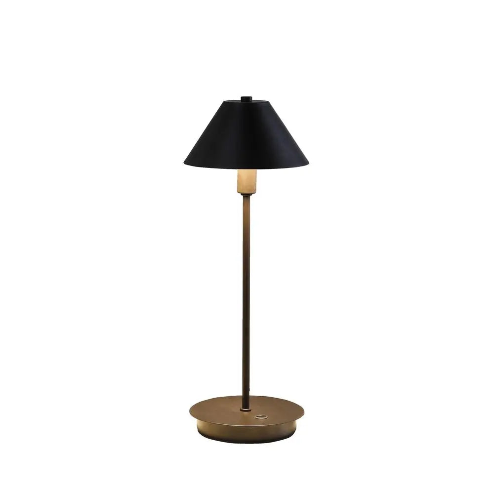 18" Black Metal Bedside Table Lamp With Black Cone Shade HomeRoots