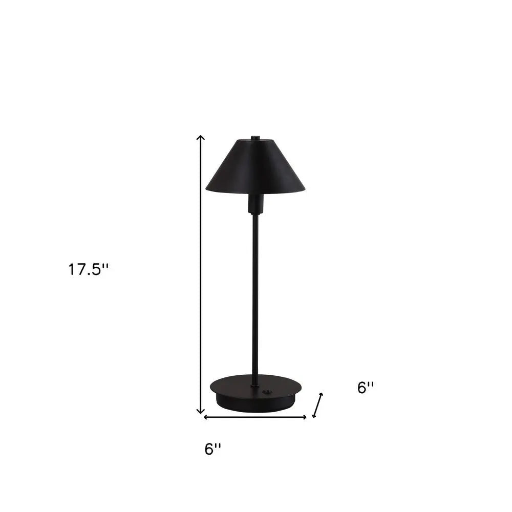 18" Black Metal Bedside Table Lamp With Black Cone Shade HomeRoots