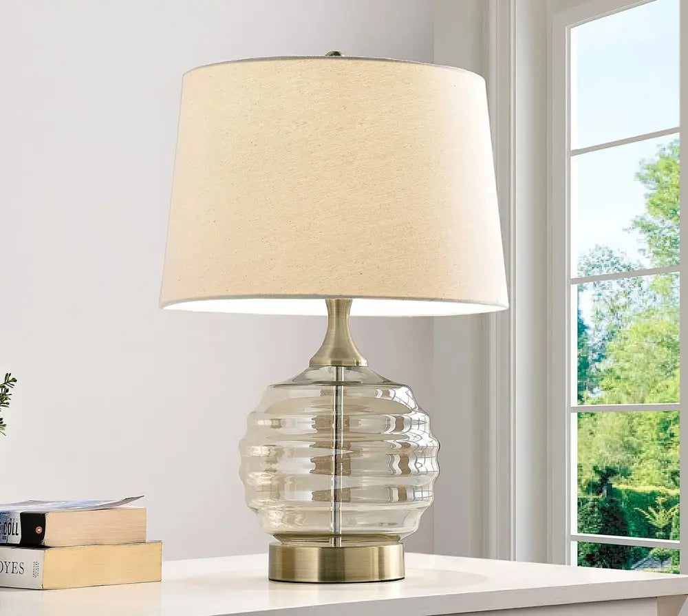 23" Off-White Metal Bedside Table Lamp With Off-White Shade HomeRoots