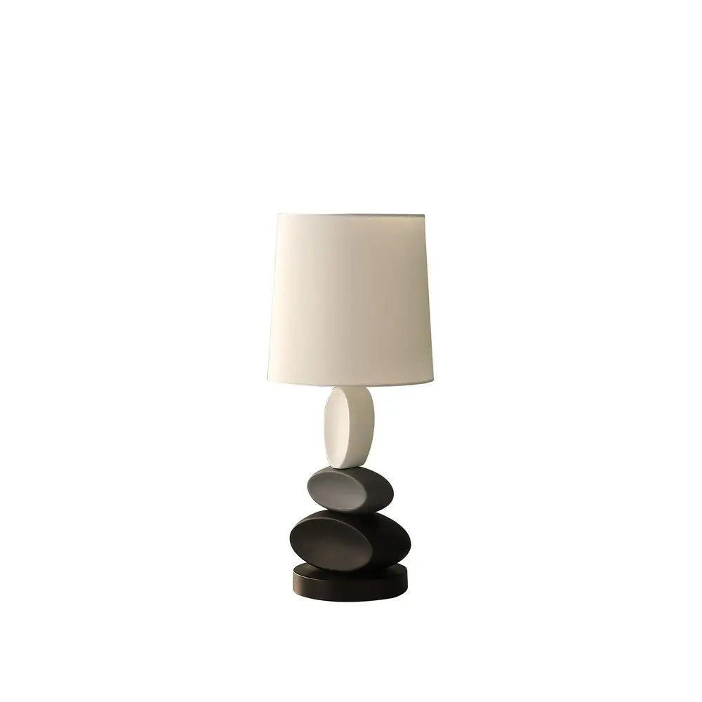 19" Black Gray and White Metal Table Lamp With White Drum Shade HomeRoots