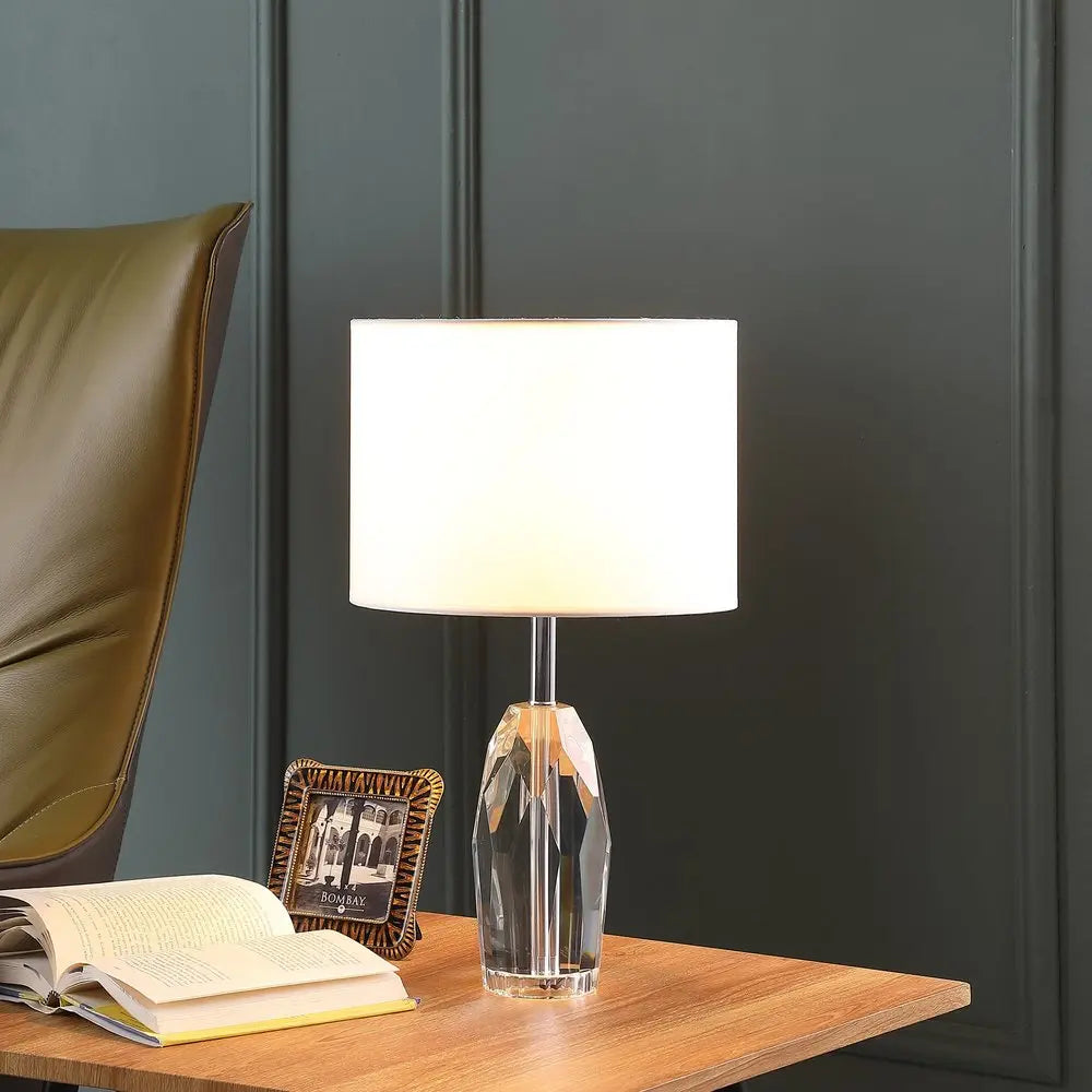 19" Chrome and Faceted Crystal Urn Table Lamp With White Drum Shade HomeRoots