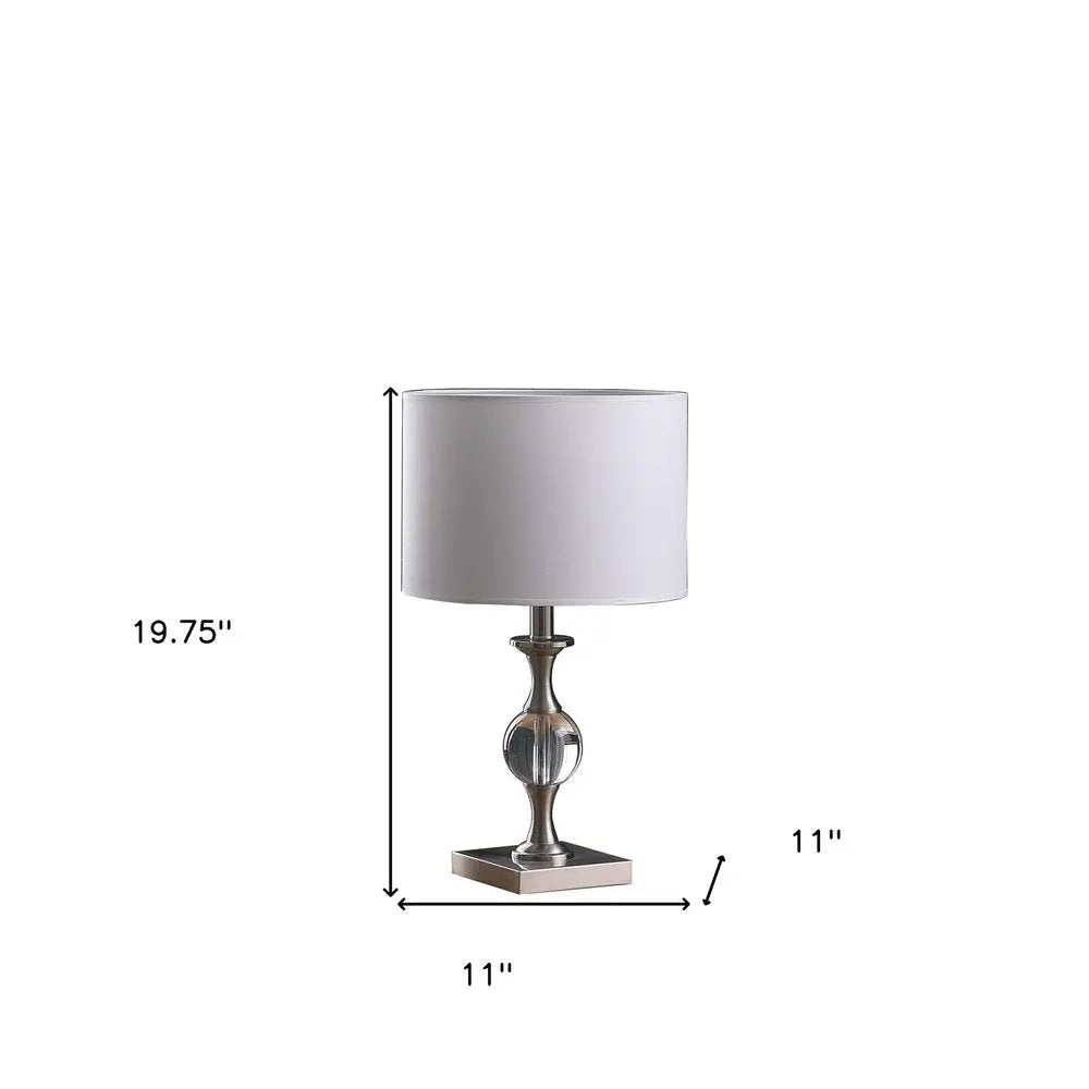 20" Silver Bedside Table Lamp With White Drum Shade HomeRoots