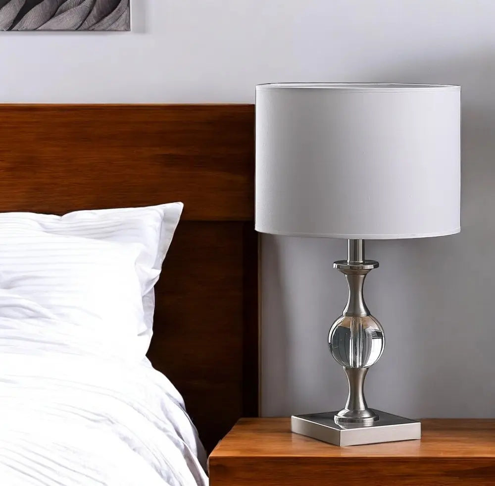 20" Silver Bedside Table Lamp With White Drum Shade HomeRoots