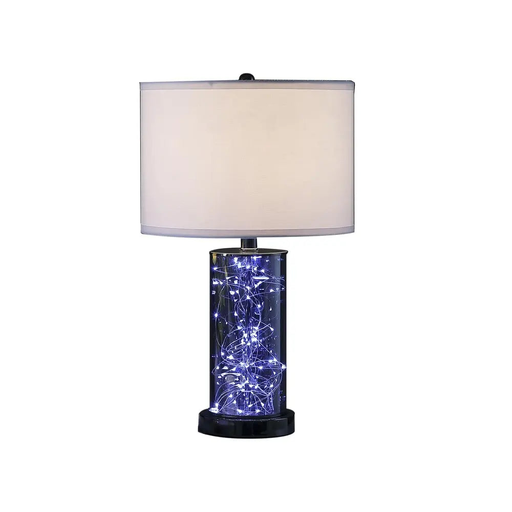 21" Glass LED Cylinder Table Lamp with Nightlight and White Drum Shade HomeRoots