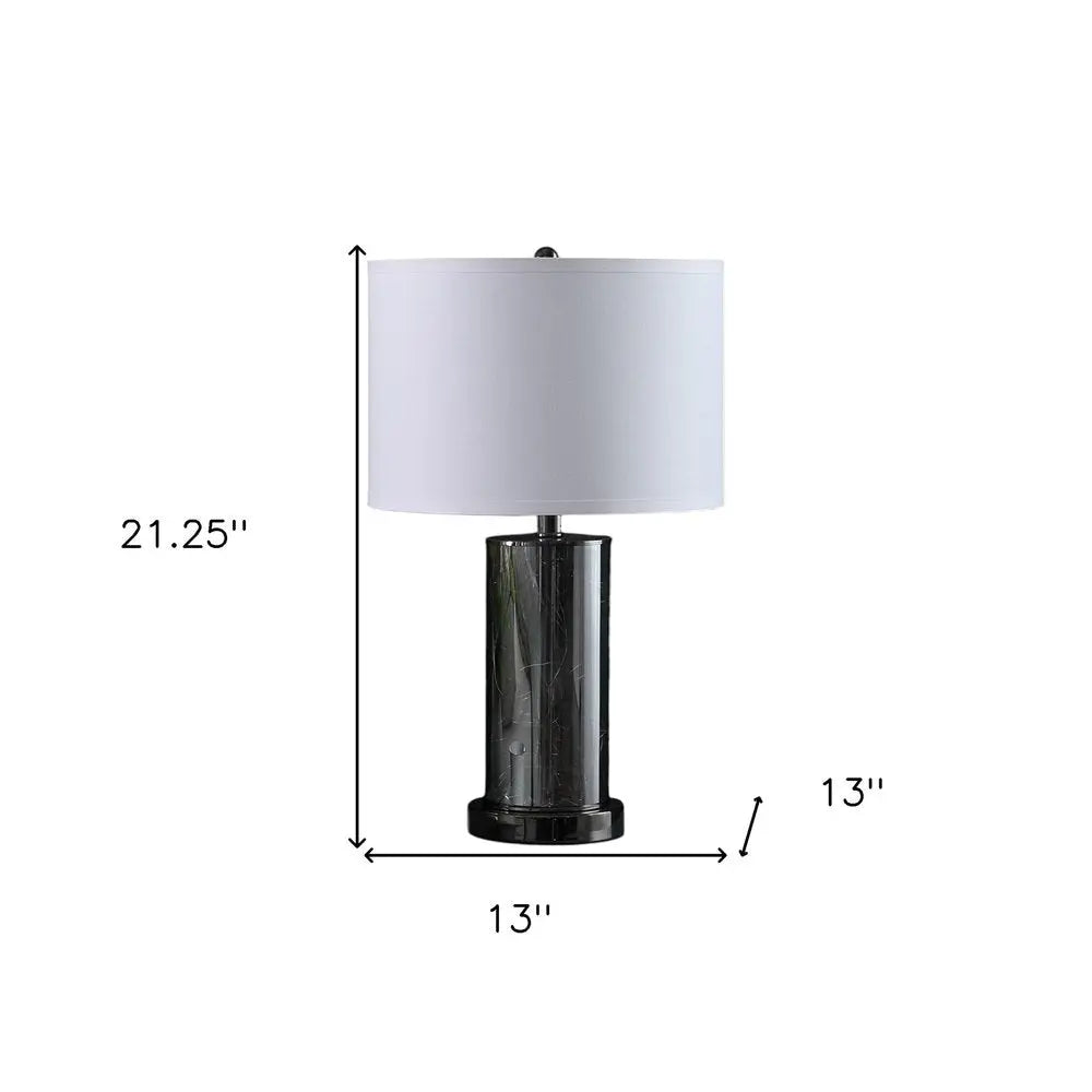 21" Glass LED Cylinder Table Lamp with Nightlight and White Drum Shade HomeRoots