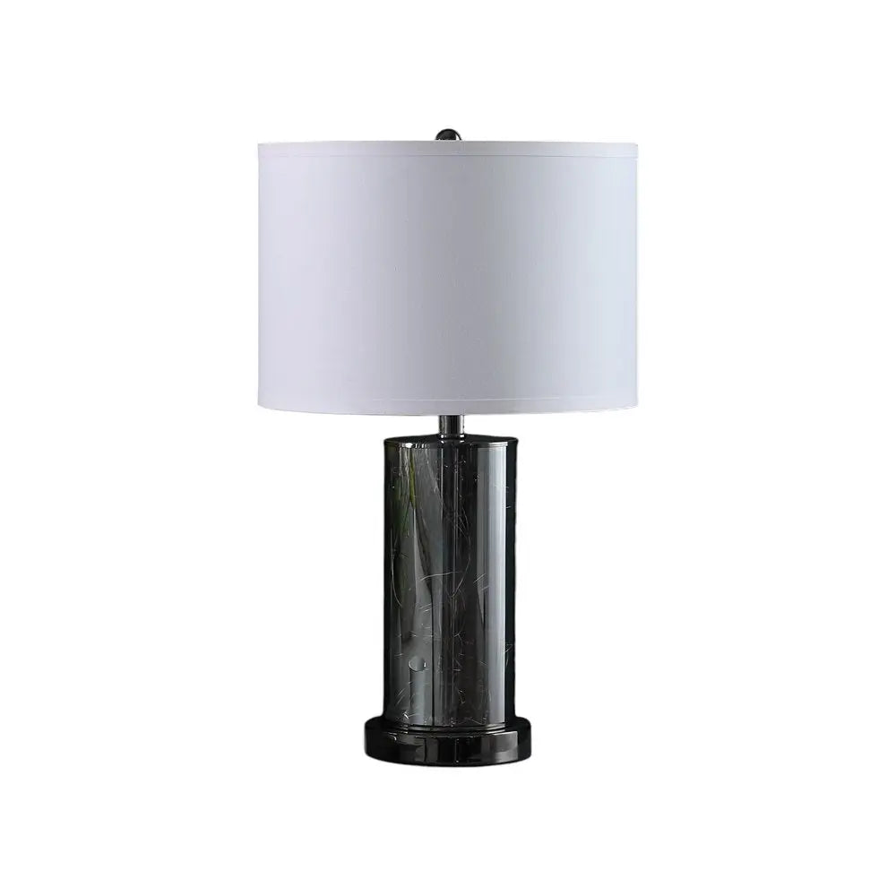 21" Glass LED Cylinder Table Lamp with Nightlight and White Drum Shade HomeRoots