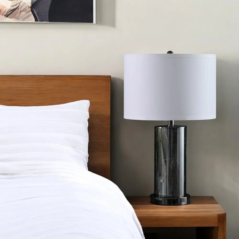 21" Glass LED Cylinder Table Lamp with Nightlight and White Drum Shade HomeRoots