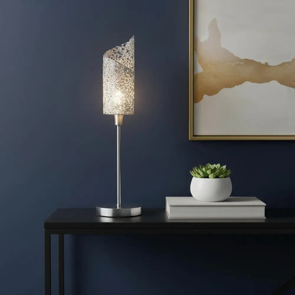 22" Silver Bedside Table Lamp With White Swirl Novelty Shade HomeRoots
