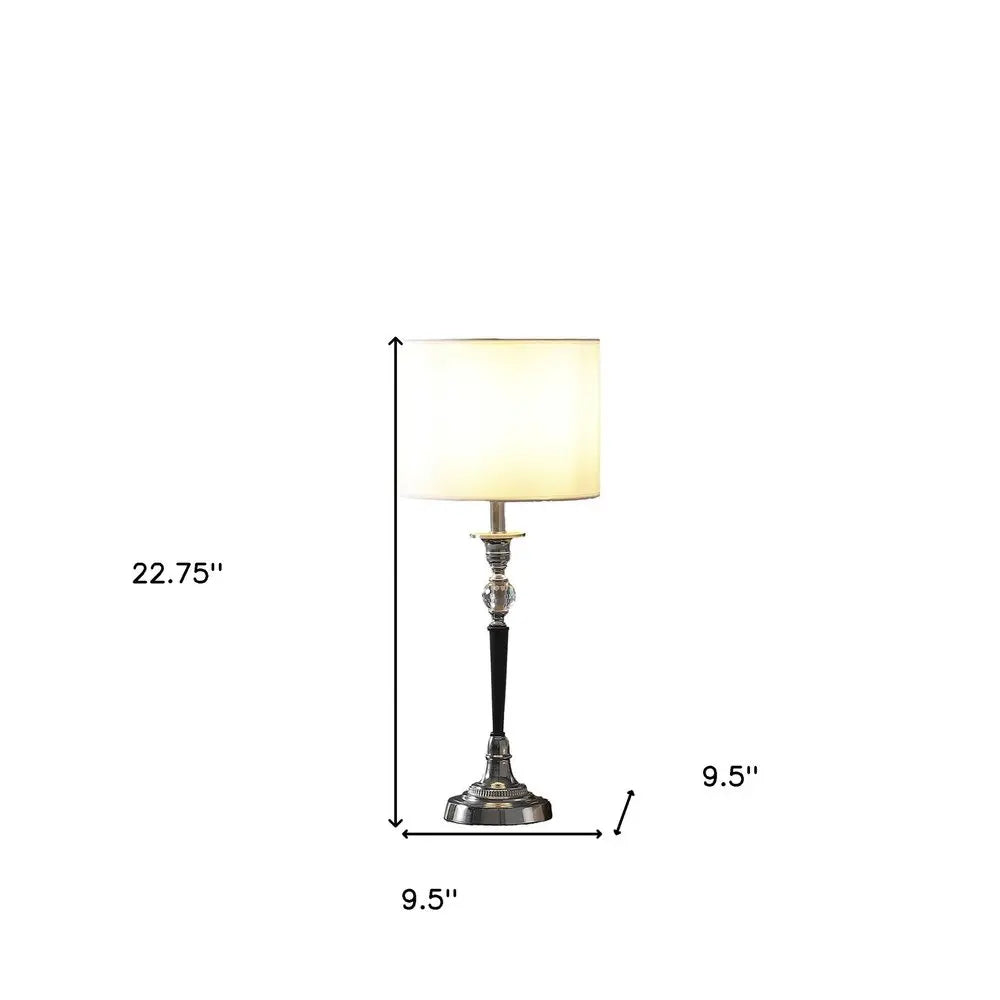23" Black Chrome and Crystal Table Lamp With White Drum Shade HomeRoots