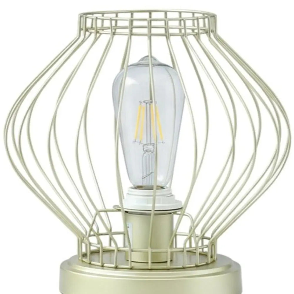 10" Gold Bedside Table Lamp With Gold Cage Shade HomeRoots