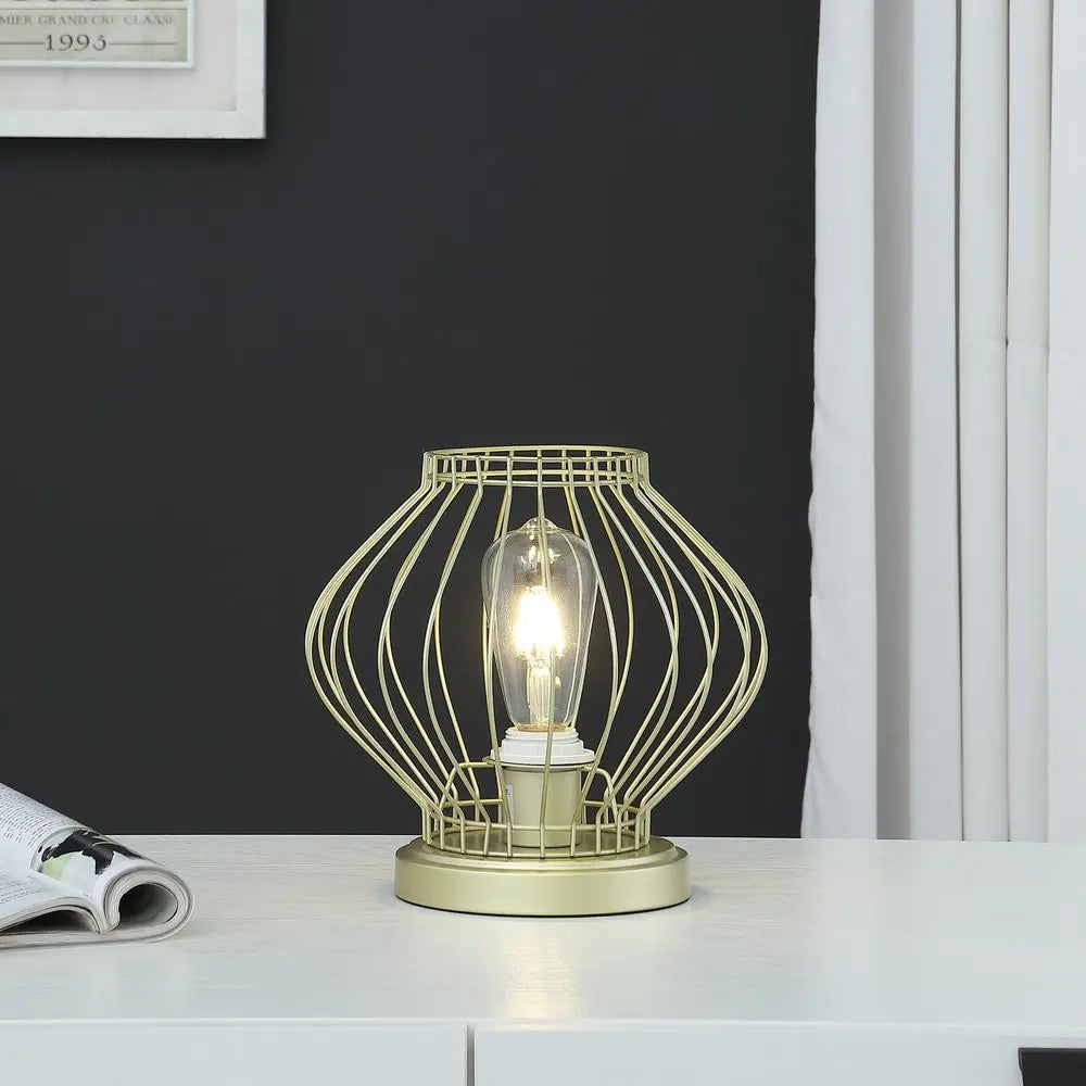 10" Gold Bedside Table Lamp With Gold Cage Shade HomeRoots