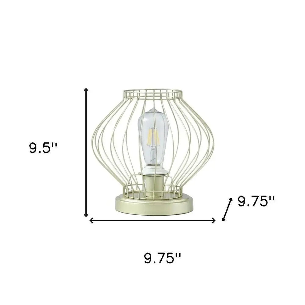 10" Gold Bedside Table Lamp With Gold Cage Shade HomeRoots