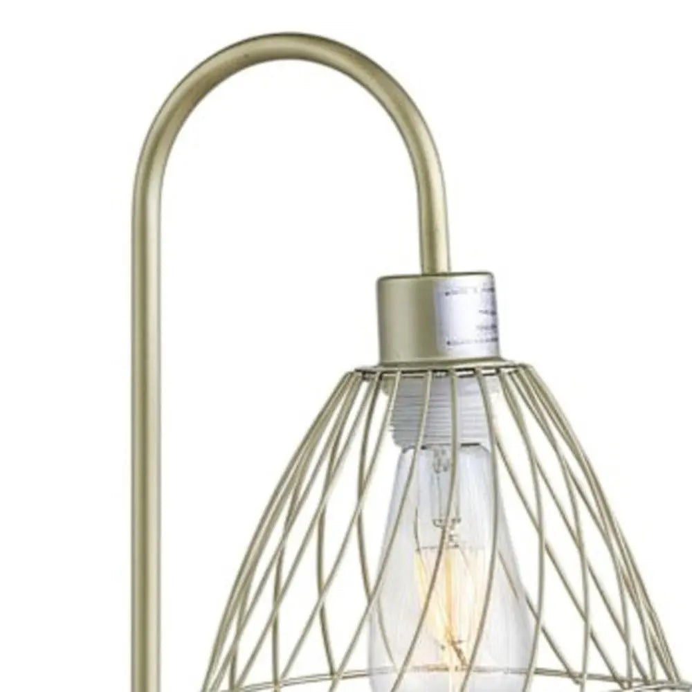 21" Gold Bedside Table Lamp With Gold Cage Shade HomeRoots