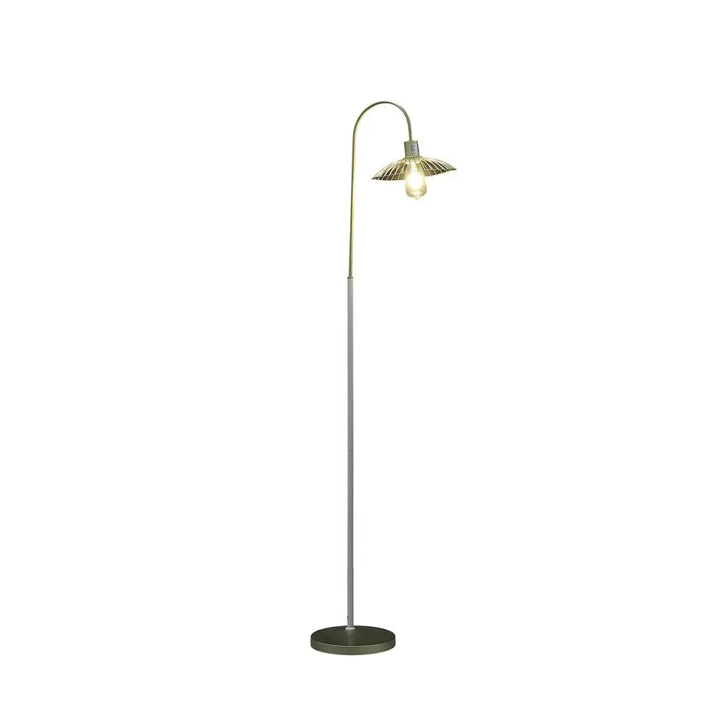 64" Gold And White Arched Floor Lamp With Gold Metal Cage Shade HomeRoots
