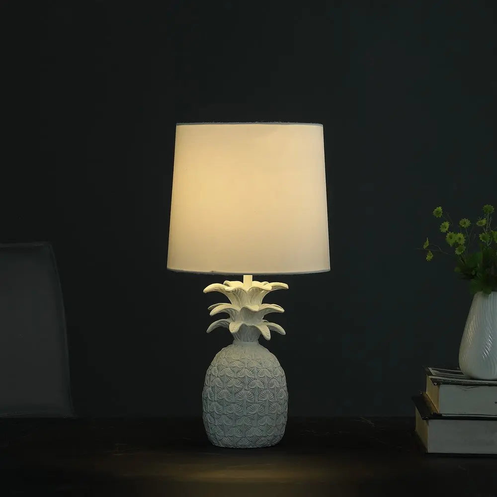 17" White Pineapple Table Lamp With White Empire Shade HomeRoots
