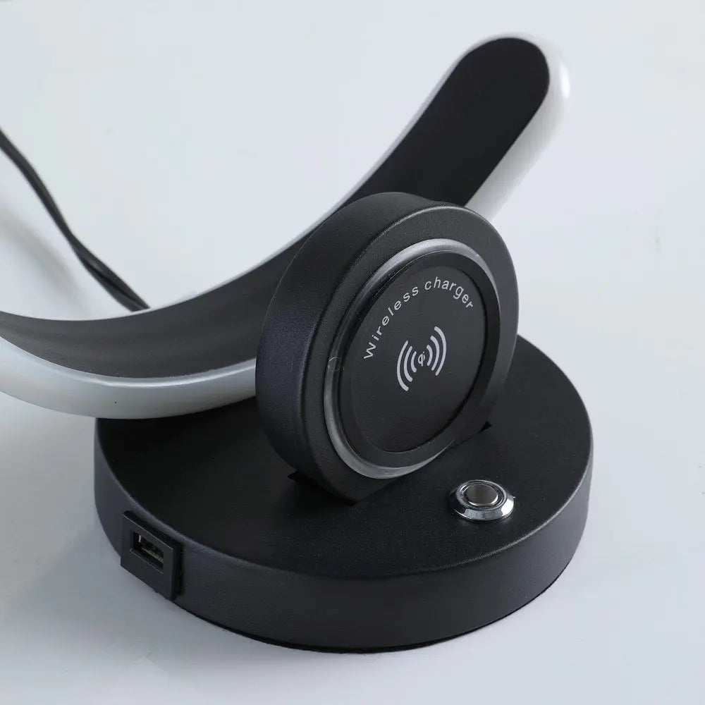 13" Black Contempo Shape LED  with USB Desk or Table Lamp HomeRoots