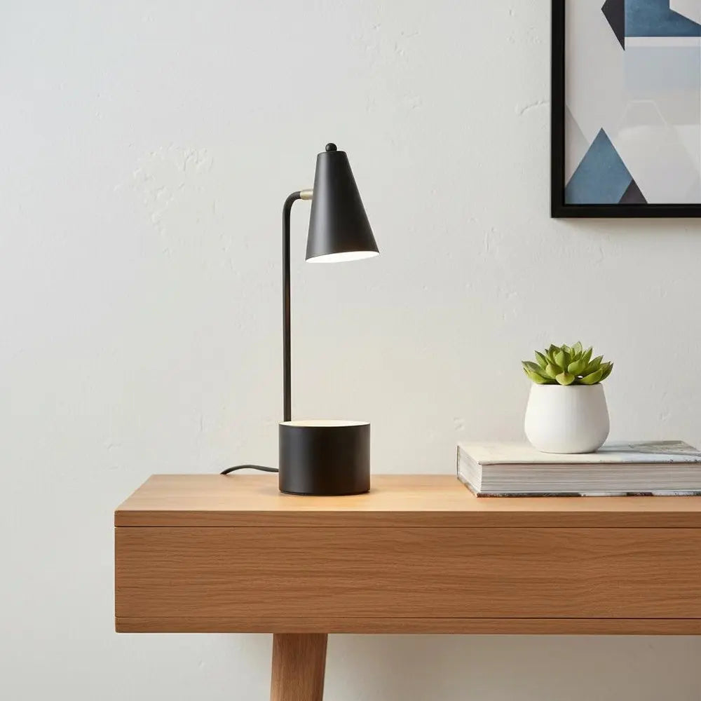 20" Black Desk Table Lamp With Black Cone Shade HomeRoots