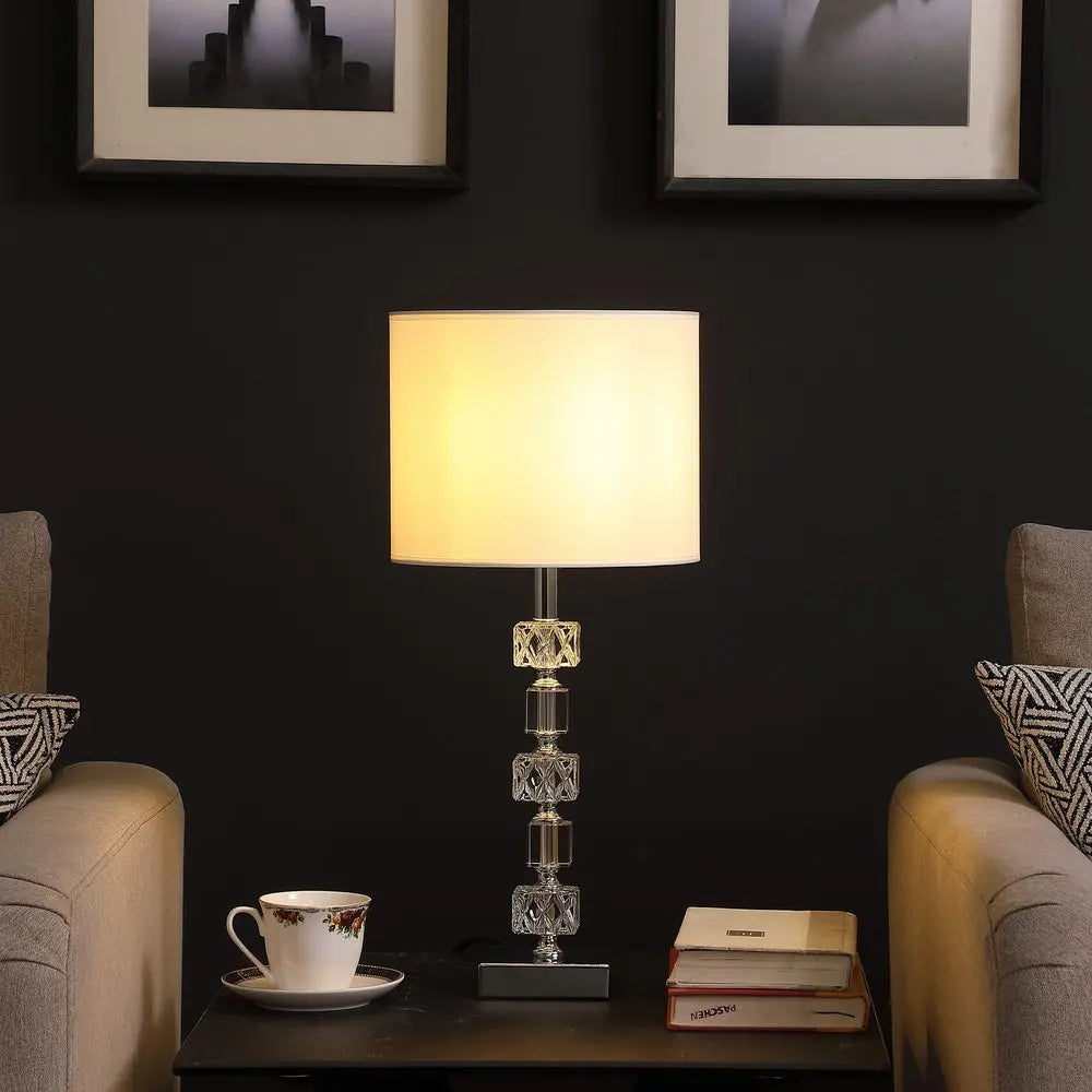 20" Silver Bedside Table Lamp With White Drum Shade HomeRoots