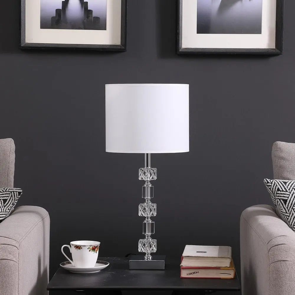 20" Silver Bedside Table Lamp With White Drum Shade HomeRoots