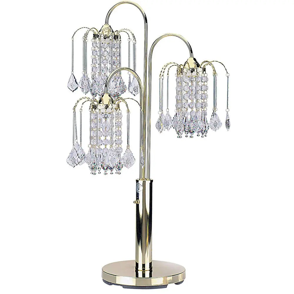 34" Gold and Faux Crystal Three Light Chandelier Table Lamp HomeRoots