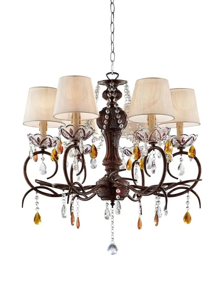 Burnished Bronze Hanging Ceiling Lamp with Clear and Amber Crystals HomeRoots