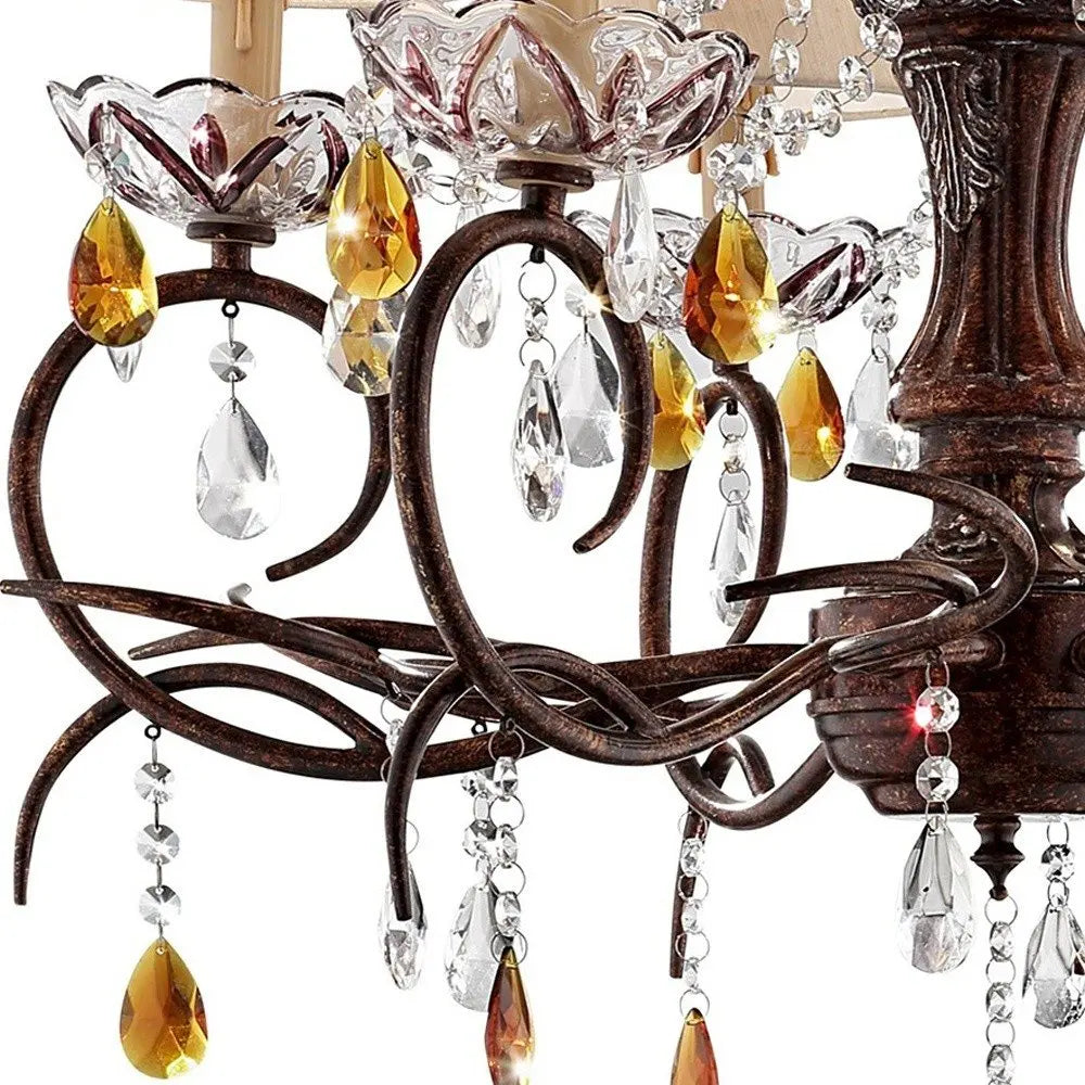 Burnished Bronze Hanging Ceiling Lamp with Clear and Amber Crystals HomeRoots
