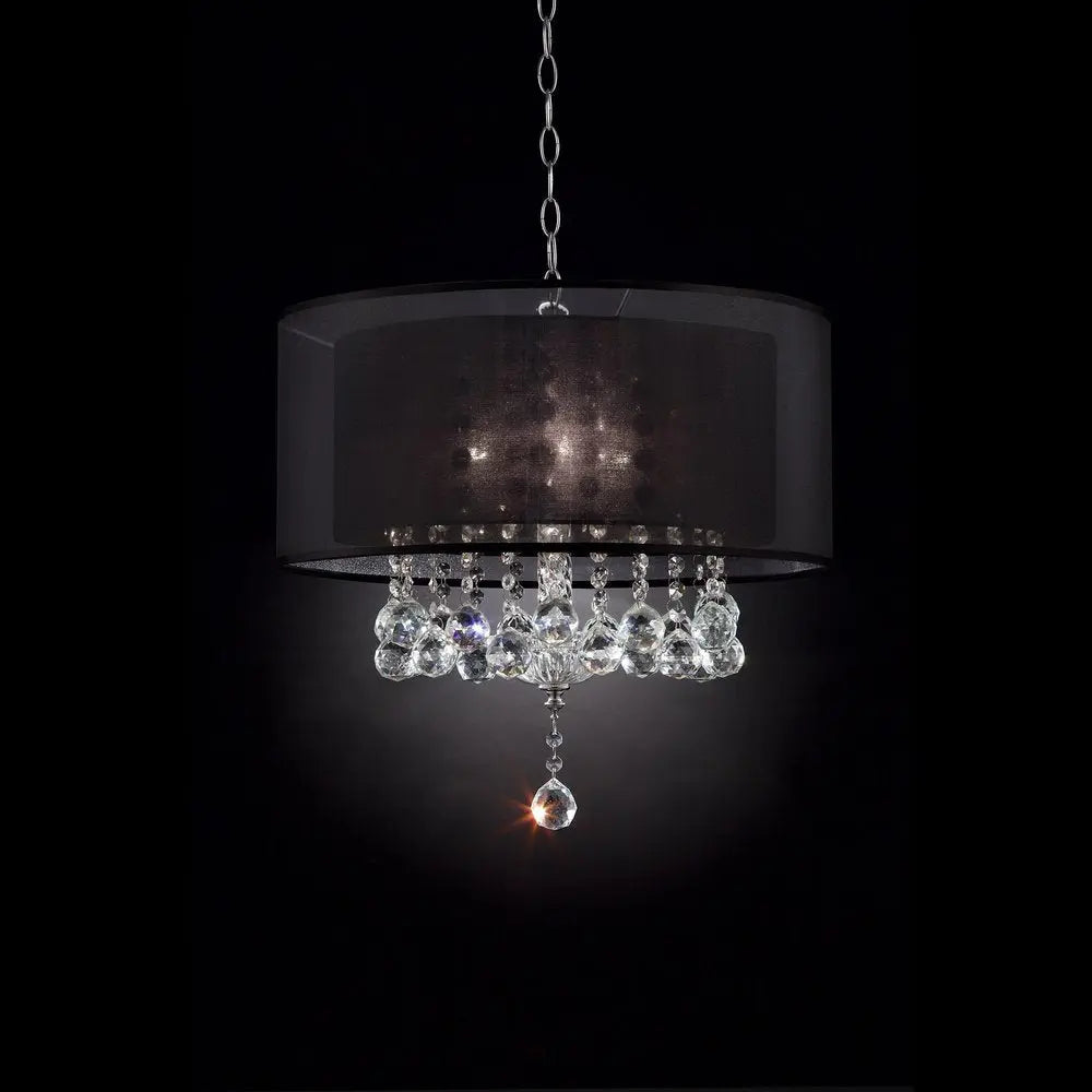 Contempo Silver Ceiling Lamp with Black Shade and Crystal Accents HomeRoots