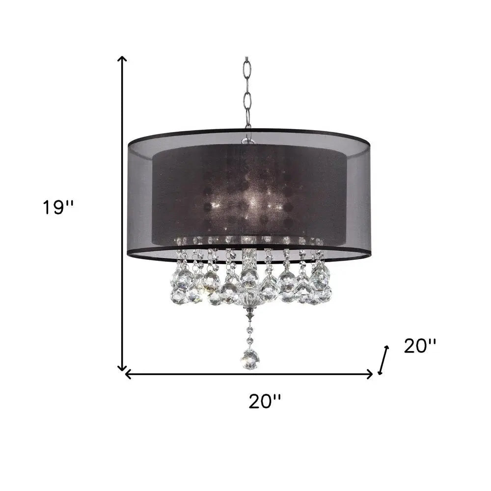 Contempo Silver Ceiling Lamp with Black Shade and Crystal Accents HomeRoots