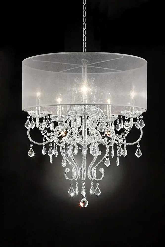 Glam Silver Faux Crystal Hanging Celing Lamp with See Thru Shade HomeRoots