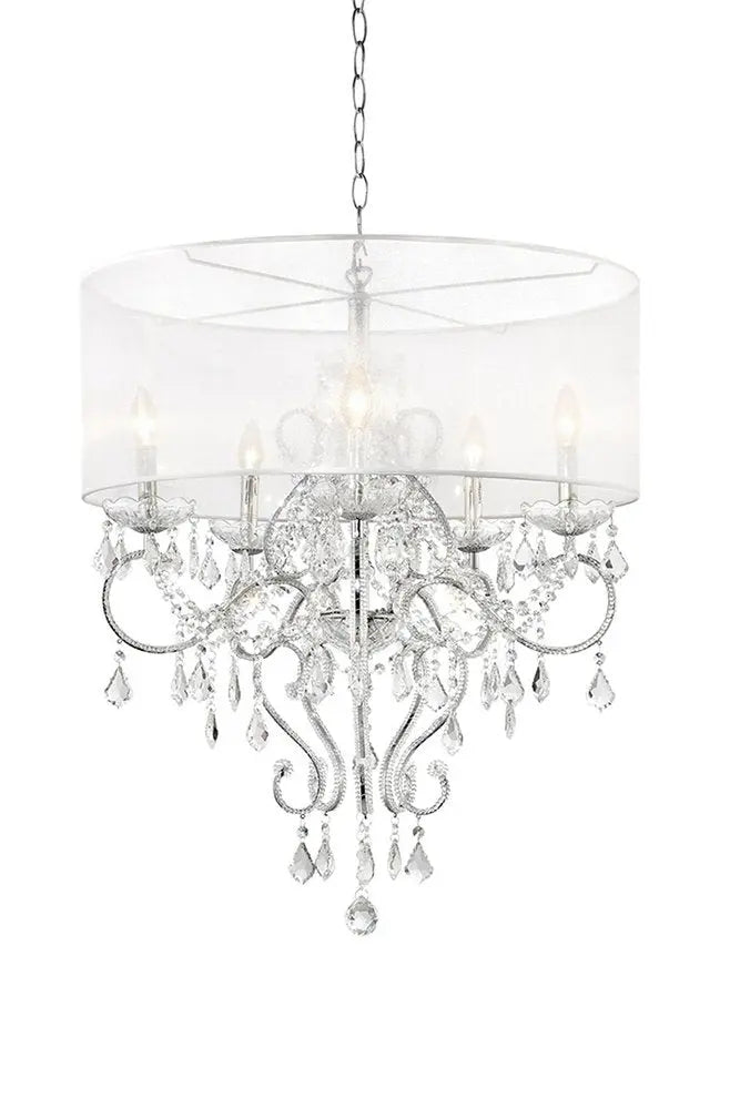 Glam Silver Faux Crystal Hanging Celing Lamp with See Thru Shade HomeRoots