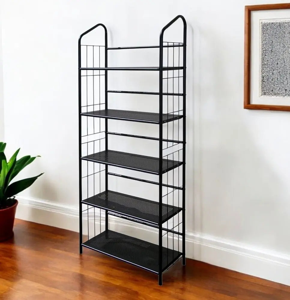 64" Black Metal Five Tier Bookcase HomeRoots