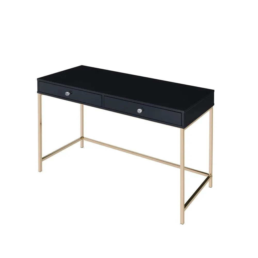 47" Black and Gold Writing Desk With Two Drawers - NOBLE HOME INTERIORS