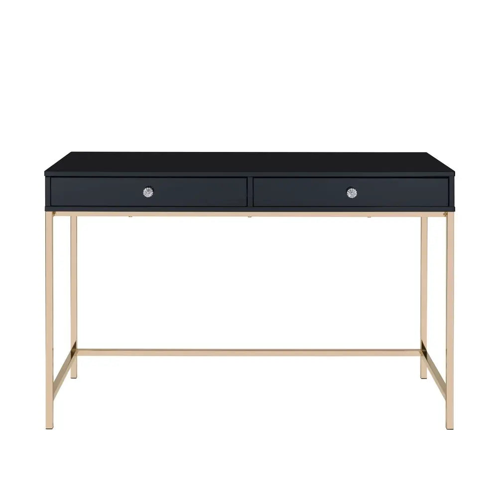 47" Black and Gold Writing Desk With Two Drawers - NOBLE HOME INTERIORS