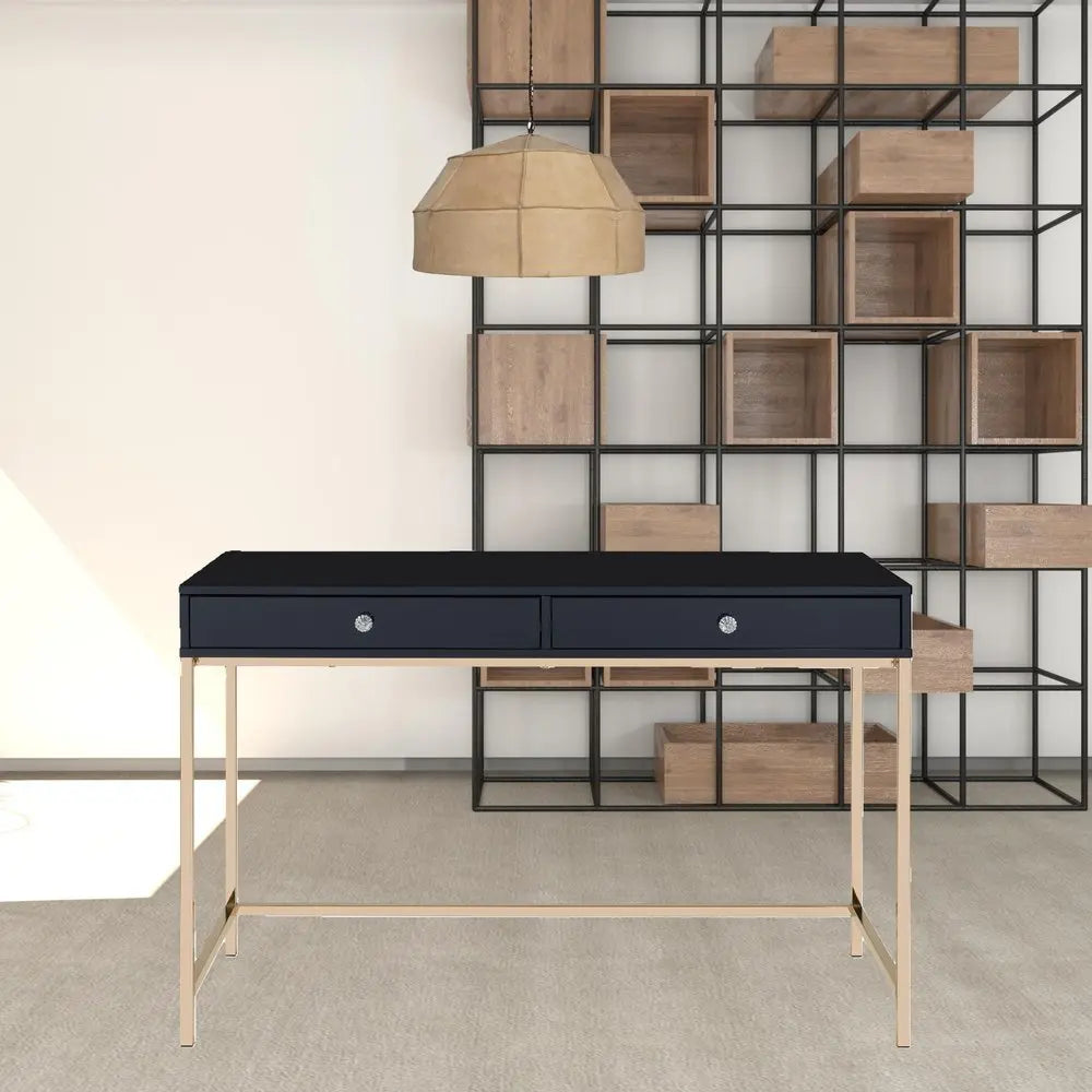 47" Black and Gold Writing Desk With Two Drawers - NOBLE HOME INTERIORS