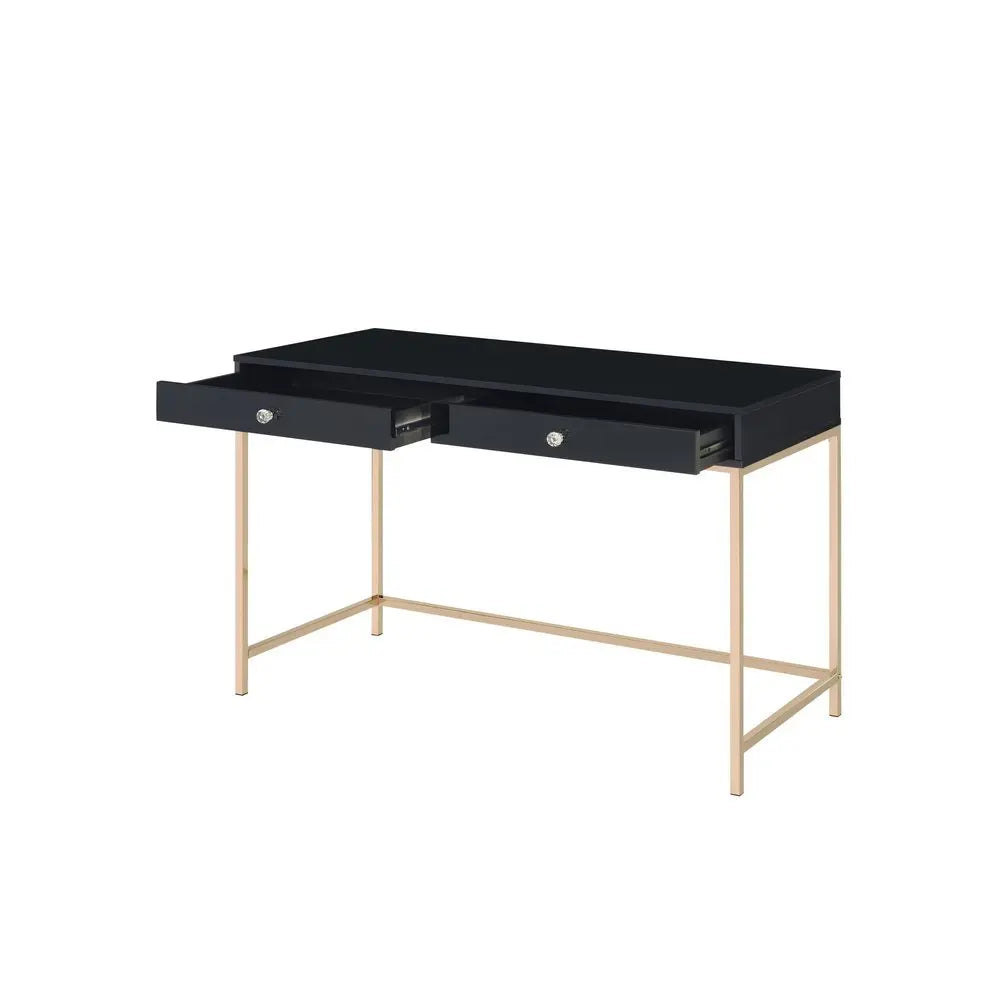 47" Black and Gold Writing Desk With Two Drawers - NOBLE HOME INTERIORS
