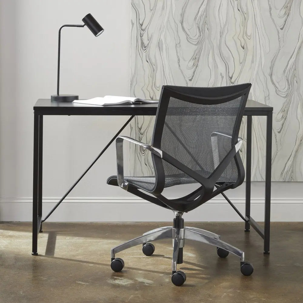 47" Black Wood and Stainless Steel Writing Desk - NOBLE HOME INTERIORS