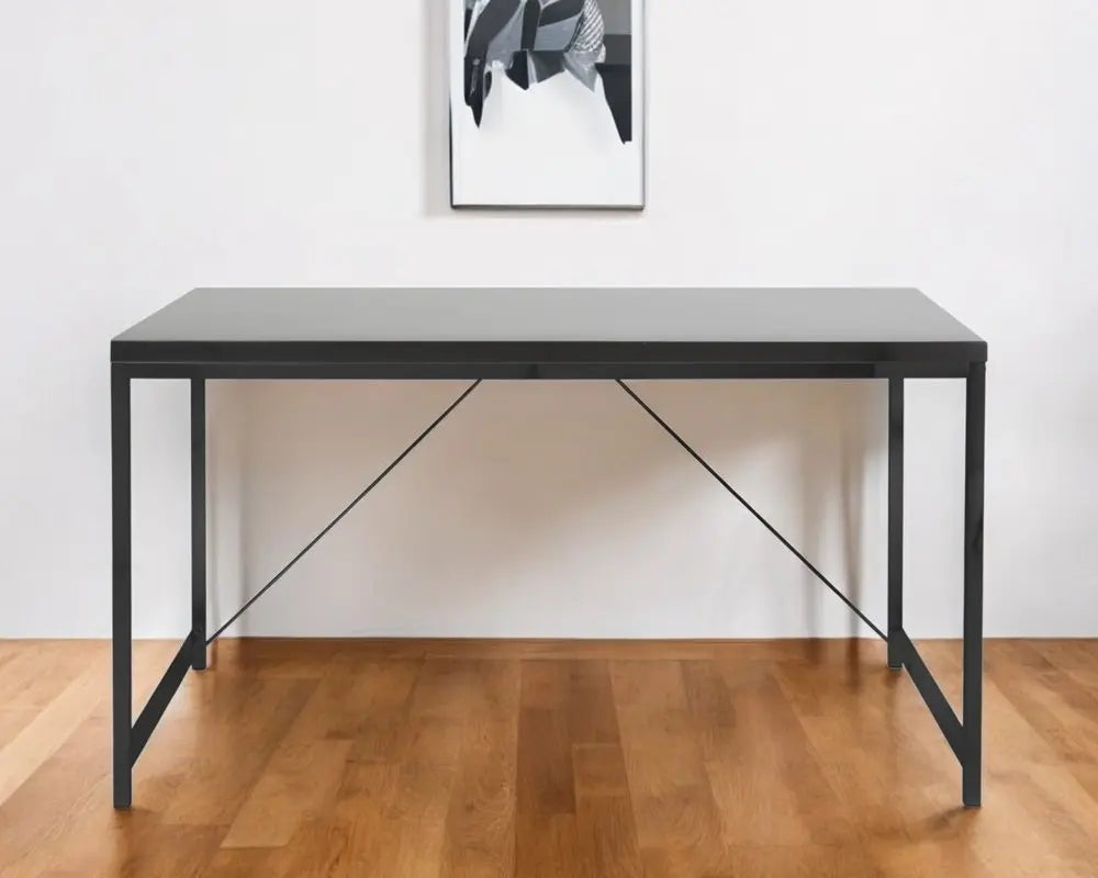 47" Black Wood and Stainless Steel Writing Desk - NOBLE HOME INTERIORS