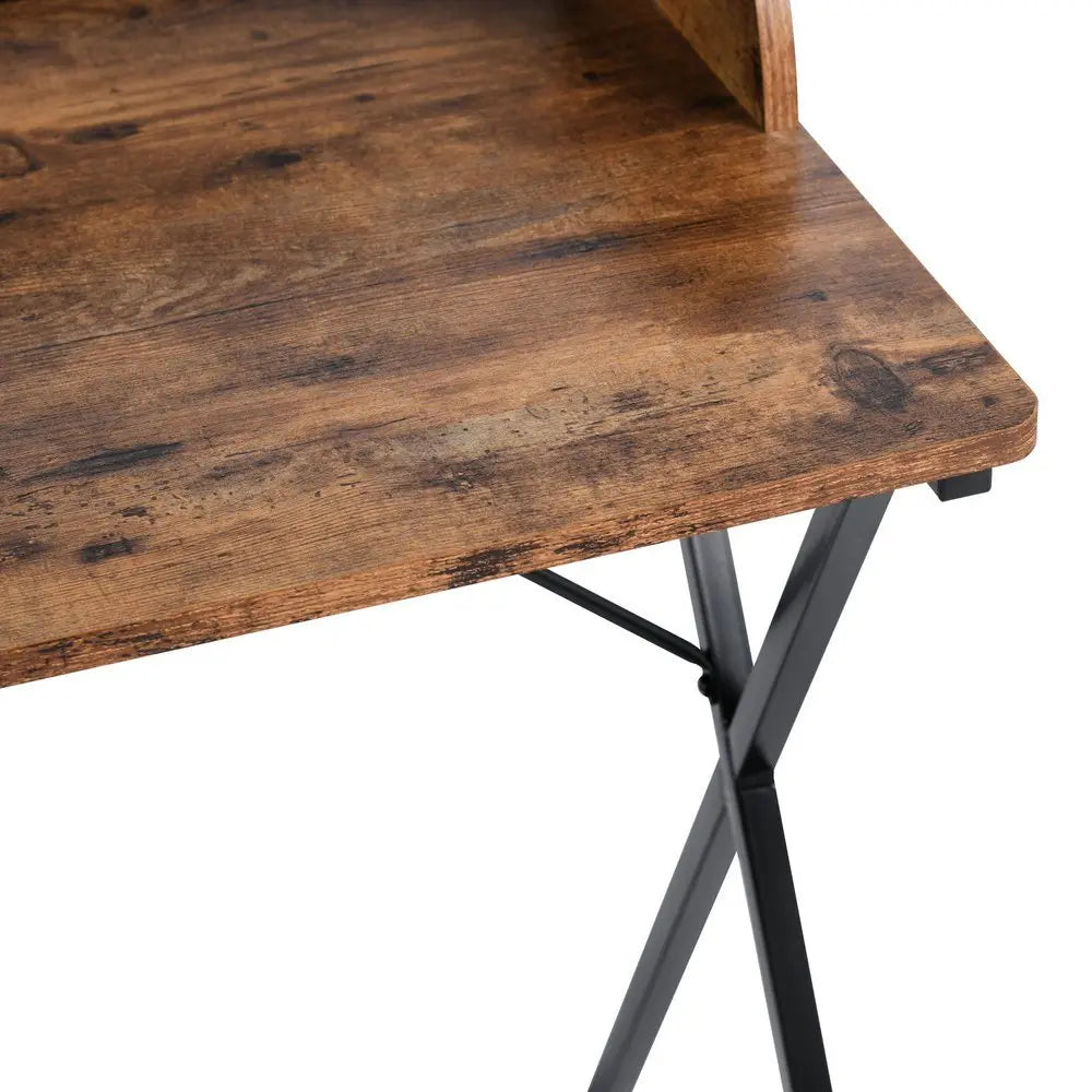 47" Brown and Black Wood and Metal X - Shape Computer Desk - NOBLE HOME INTERIORS
