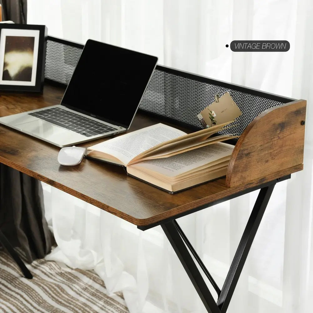 47" Brown and Black Wood and Metal X - Shape Computer Desk - NOBLE HOME INTERIORS