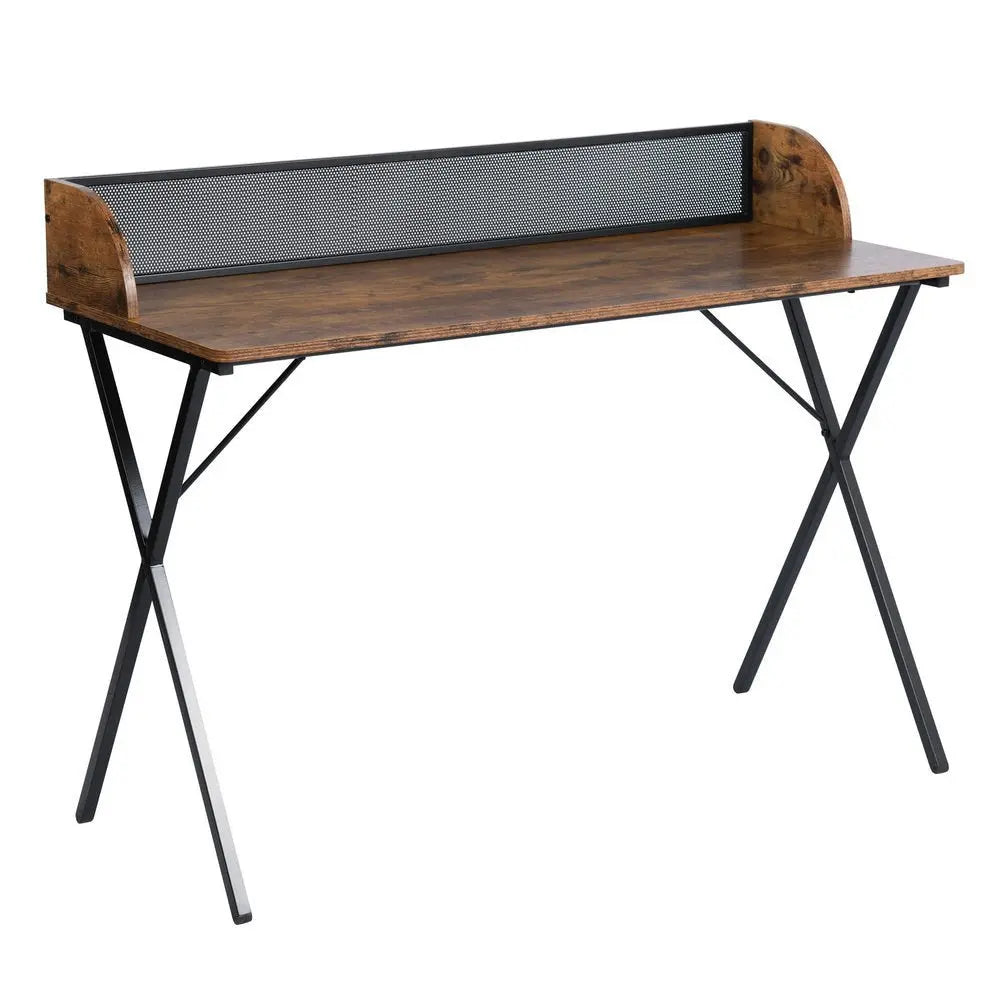 47" Brown and Black Wood and Metal X - Shape Computer Desk - NOBLE HOME INTERIORS