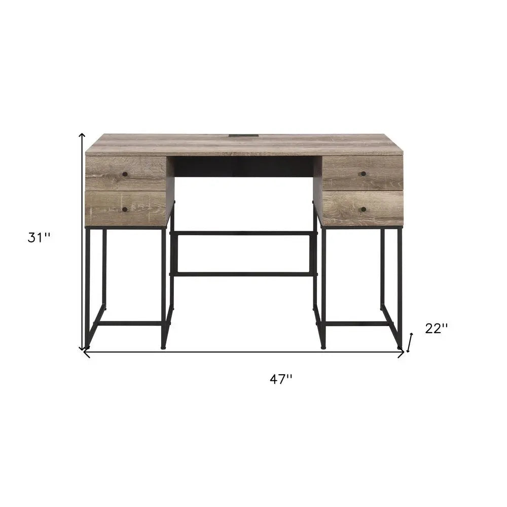 47" Brown and Black Writing Desk With Four Drawers - NOBLE HOME INTERIORS
