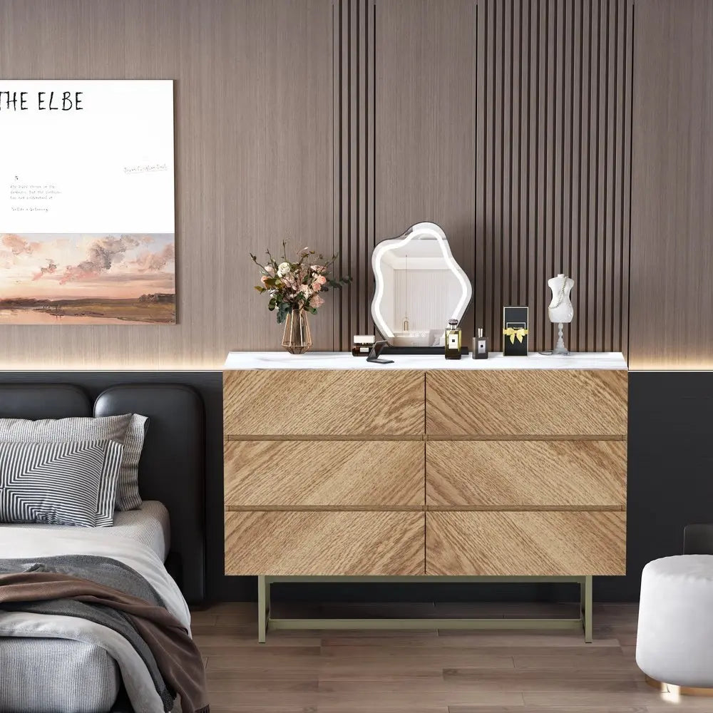 47" Brown Solid and Manufactured Wood Six Drawer Dresser - NOBLE HOME INTERIORS