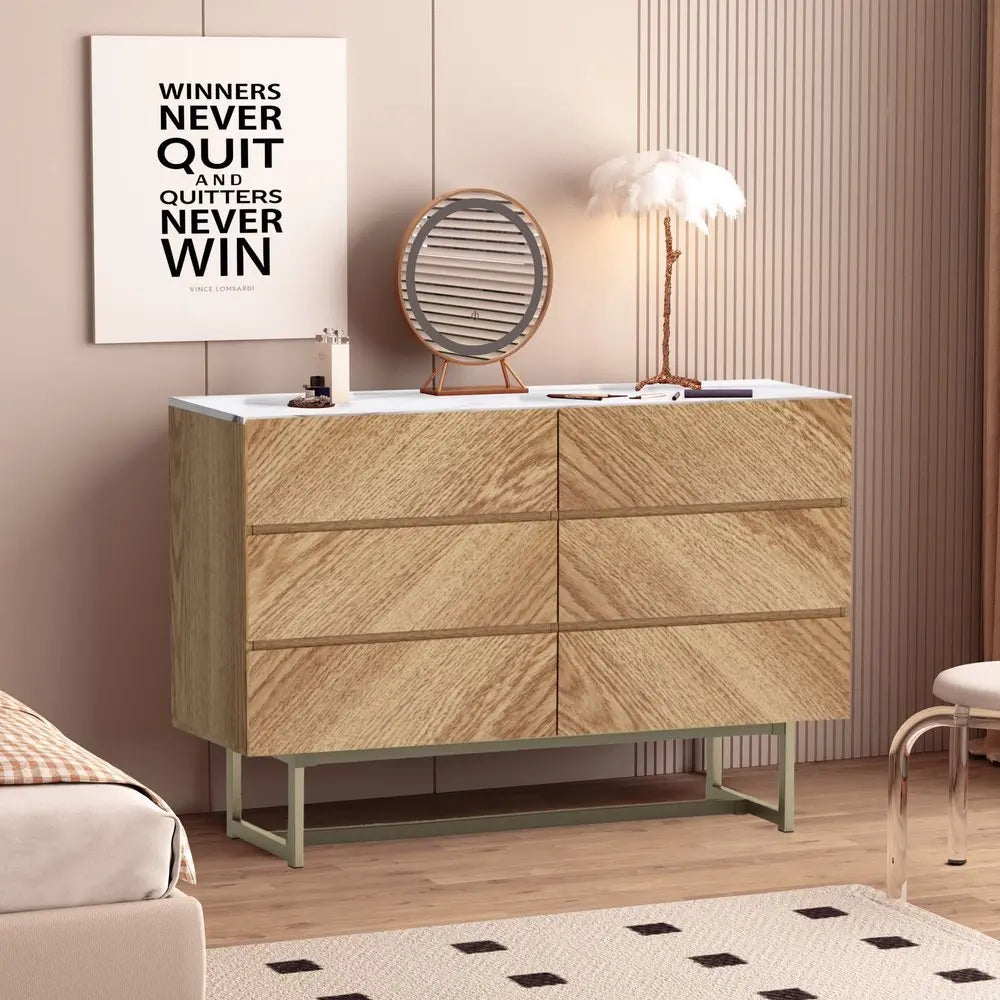 47" Brown Solid and Manufactured Wood Six Drawer Dresser - NOBLE HOME INTERIORS