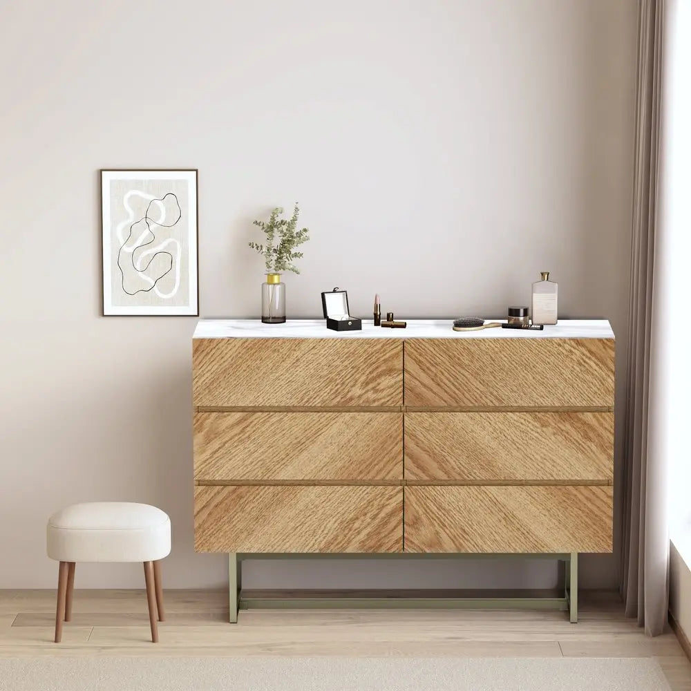 47" Brown Solid and Manufactured Wood Six Drawer Dresser - NOBLE HOME INTERIORS