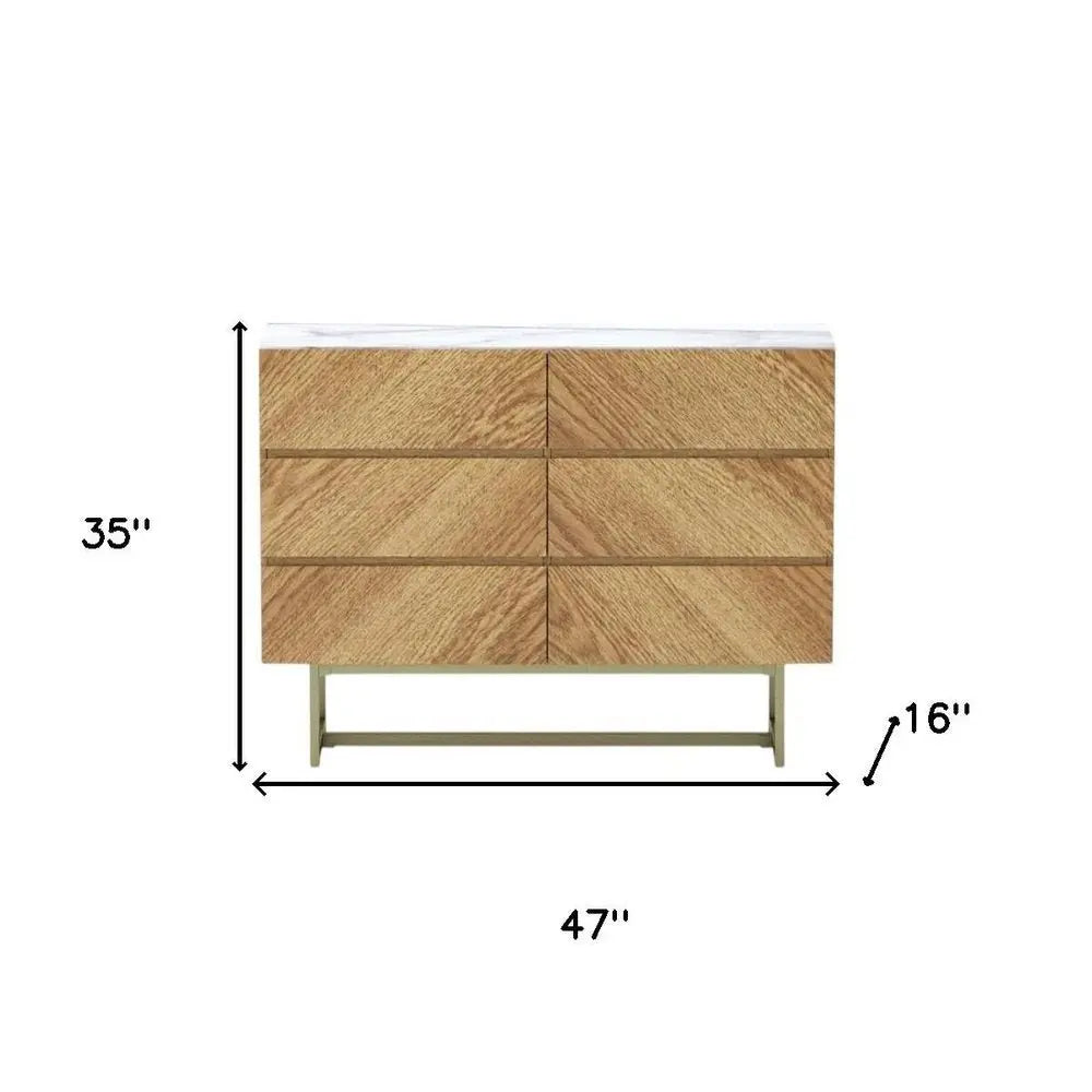 47" Brown Solid and Manufactured Wood Six Drawer Dresser - NOBLE HOME INTERIORS