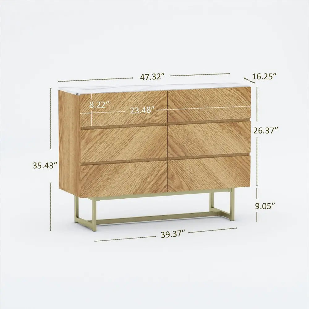 47" Brown Solid and Manufactured Wood Six Drawer Dresser - NOBLE HOME INTERIORS