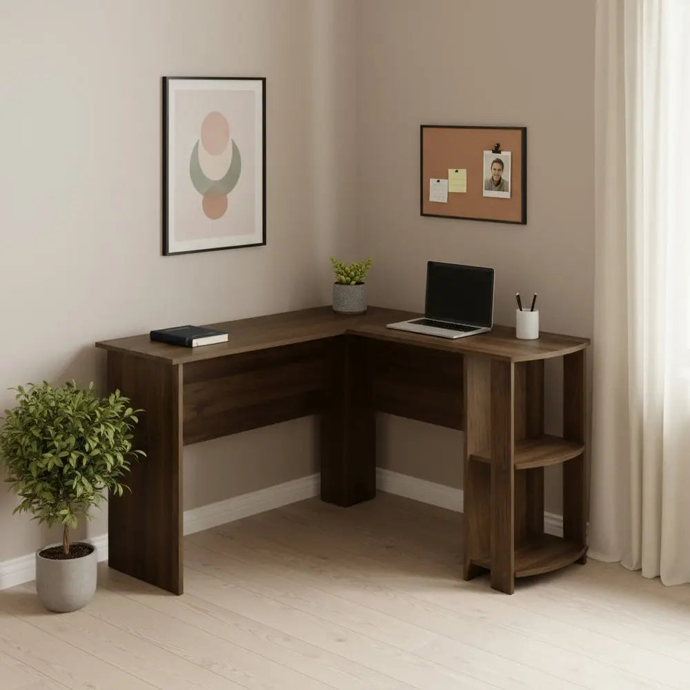 47" Brown Wood Corner Computer Desk - NOBLE HOME INTERIORS