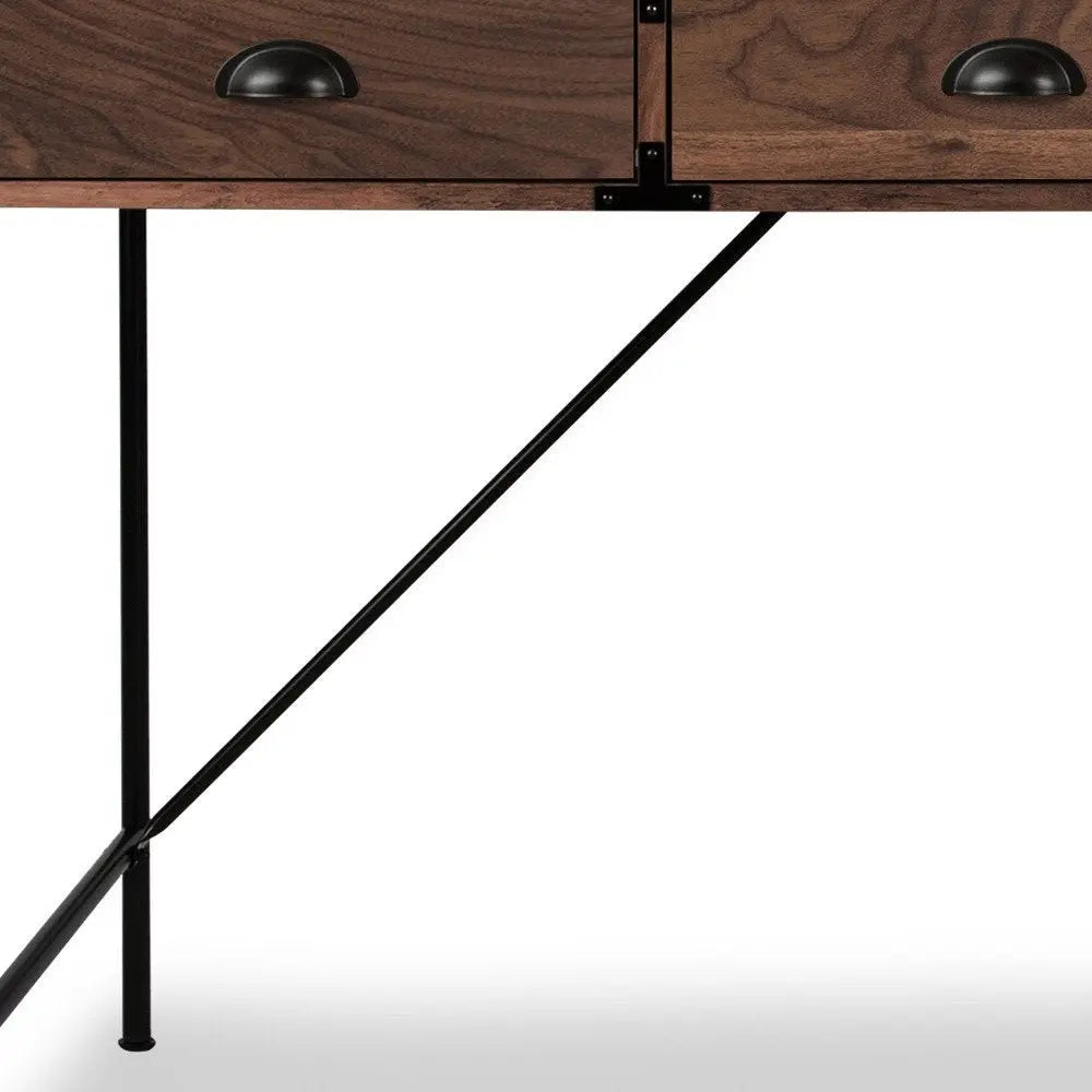 47" Brown Wood Wall Mounted H - Shape Writing Desk With Three Drawers - NOBLE HOME INTERIORS