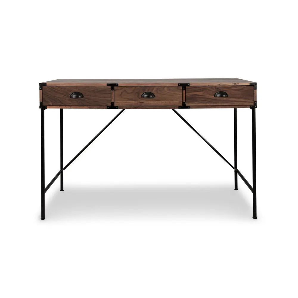 47" Brown Wood Wall Mounted H - Shape Writing Desk With Three Drawers - NOBLE HOME INTERIORS