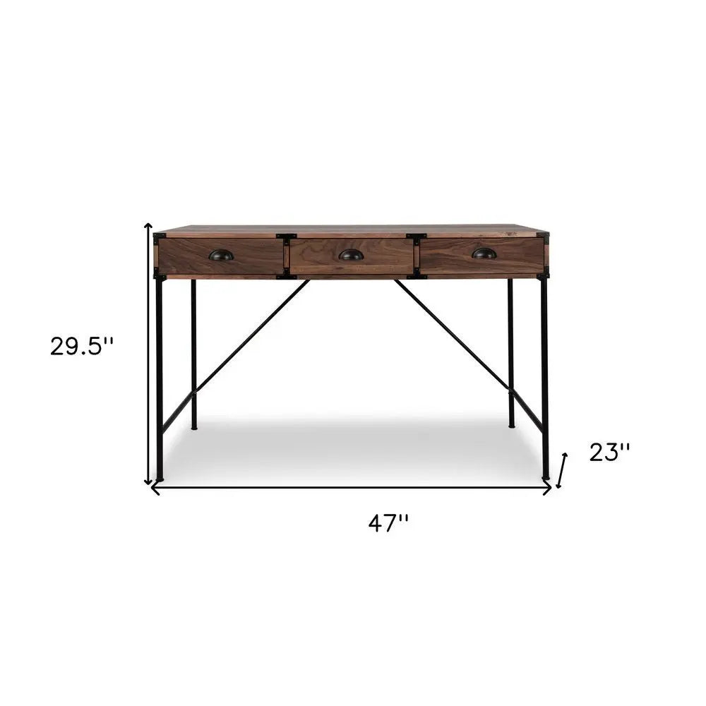 47" Brown Wood Wall Mounted H - Shape Writing Desk With Three Drawers - NOBLE HOME INTERIORS